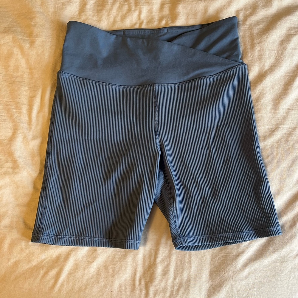 Athleta Slate Blue Ribbed Bike Shorts